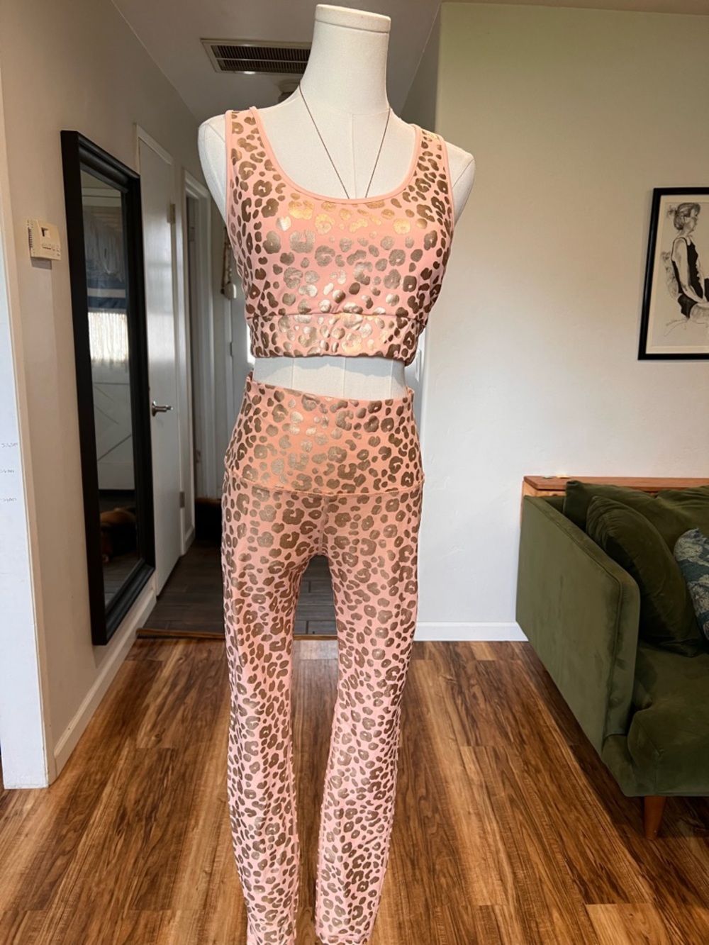 Electric Yoga Leopard Leggings (top not included), pink and gold
